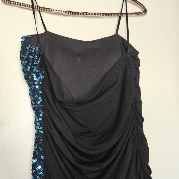 Vtg Y2K 90s Deb Strapless Mini Dress Size L Blue Sequin Bodycon Party HOCO Club - Picture 6 of 11